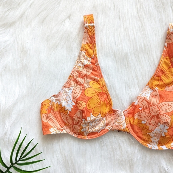 Orange and white floral pushup adjustable bikini top size S M L - Picture 3 of 7
